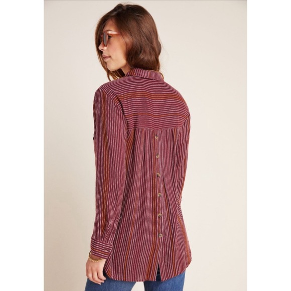 Anthropologie Top M Isadora Button Back Tunic Shirt Popover Textured Wool Blend - Picture 7 of 15